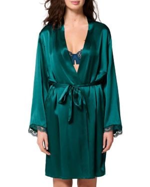 Simone Perele Love Me Lace Trim Silk Blend Robe - Green