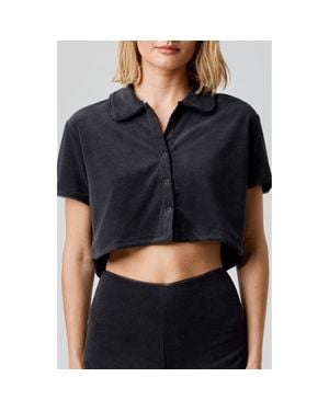 Florence By Mills Terry Cloth Crop Snap-Up Shirt - Black