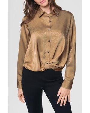DKNY Twist Front Crinkle Satin Shirt - Blue