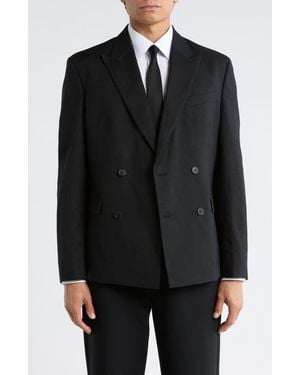 Open Edit Linen Blend Double Breasted Sport Coat - Black