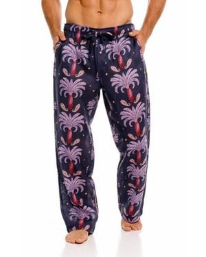 The Lazy Poet Drew Riviera Palms Print Linen Pajama Pants - Blue