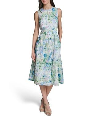 KARL LAGERFELD Print Tie Back Midi Dress - Blue