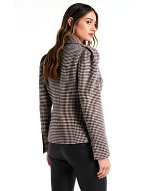 Modenaire Houndstooth Blazer With Puff Shoulders, Notch Lapels And Single Button - Multicolor