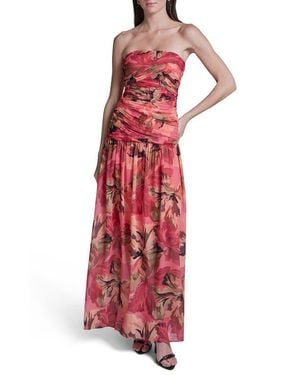 BCBGMAXAZRIA Strapless Floral Ruched Bodice Maxi Dress - Red