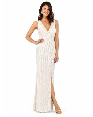 LARA New York Beaded Faux-Wrap V-Neck Bridal Gown - White