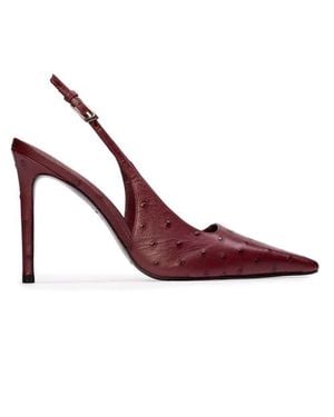 Black Suede Studio Lainey 100 Ostrich Pump - Red