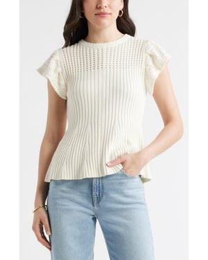 Caslon Flutter Sleeve Pima Cotton Sweater - White