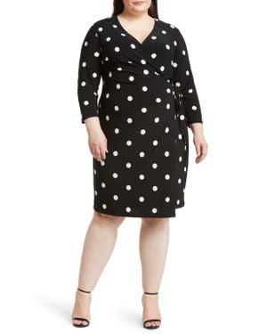 Anne Klein Polka Dot Classic Wrap Dress - Black