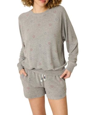 Pj Salvage Woof Star Print Lounge Sweatshirt - Gray