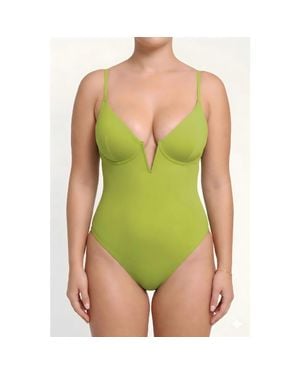 Popilush Plunging V Built-In Shapewear Low Back One-Piece Swimsuit - Green