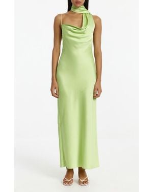 Significant Other Luka One-Shoulder Scarf Detail Satin Gown - Green