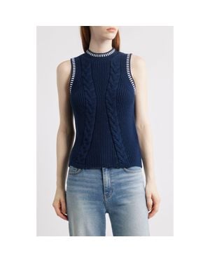 525 America Zoey Cable Stitch Sweater Vest - Blue