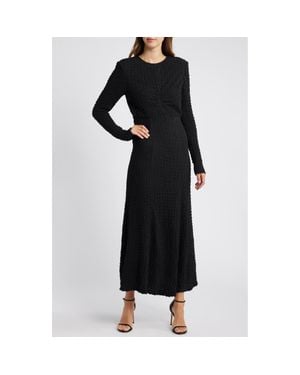 Mila + Mate Textured Long Sleeve Midi Dress - Black