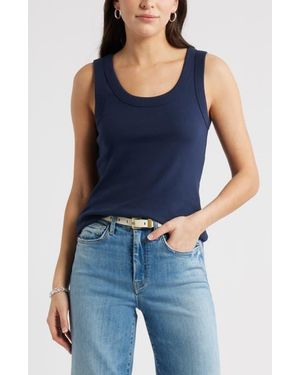 Caslon Scoop Neck Rib Cotton Tank - Blue