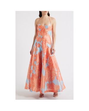 Hutch Saige Floral Sweetheart Neck Cocktail Dress - Orange
