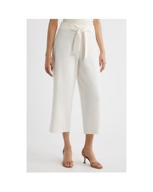 Anne Klein Tie Front Pull-On Wide Leg Crop Pants - White