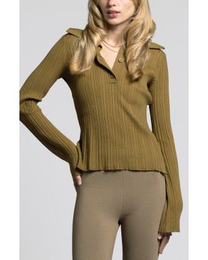 WEEKEND LOS ANGELES Marisa Ribbed Polo Sweater - Green