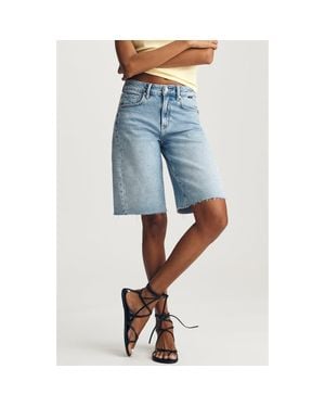 Mavi Nica Raw Hem Long Denim Barrel Shorts - Blue