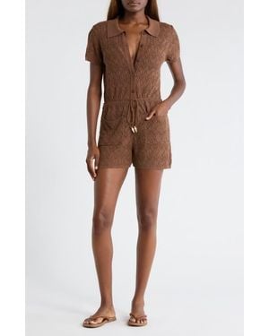 Elan Pointelle Cover-Up Sweater Romper - Brown
