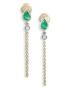 Meira T Emerald & Diamond Front/Back Earrings - White