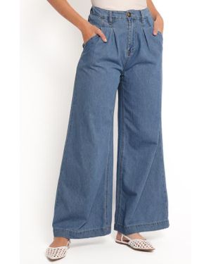 Petal & Pup Rosalee Pleated Chambray Wide Leg Pants - Blue