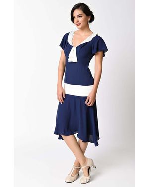 Unique Vintage 1920S Wilshire Flapper Day Dress - Blue