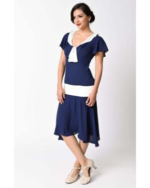 Unique Vintage 1920S Wilshire Flapper Day Dress - Blue