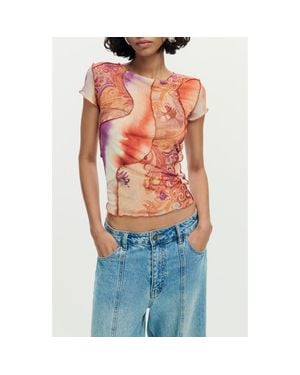 Desigual Print Mesh Crop Top - Blue
