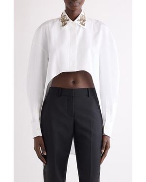 Givenchy Embellished High-Low Cotton Poplin & Piqué Button-Up Shirt - White