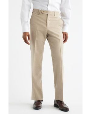 Zanella Devon Flat Front Plaid Wool Dress Pants - Natural