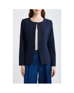 Tahari Collarless Button Jacket - Blue