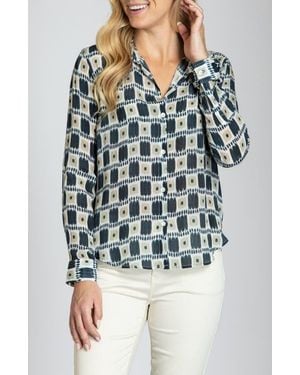 Apny Abstract Print Roll Tab Sleeve Chiffon Button-Up Shirt - Multicolor