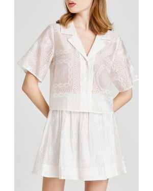 Wayf Rosalie Embroidered Eyelet Shirt - White