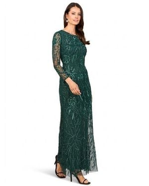 LARA New York High Neck, Long Sleeve Beaded Gown - Green