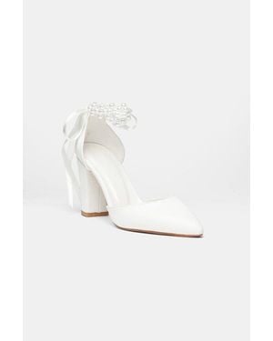Prologue Shoes Zia Ribbon Block Heel Bridal Pump - White
