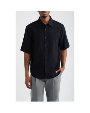 Open Edit Dune Oversize Short Sleeve Jacquard Button-Up Shirt - Black
