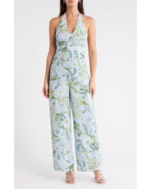 Sugarlips Serenade Bloom Halter Jumpsuit - Blue