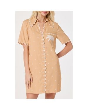 Astr Noelle Scallop Trim Shirtdress - Natural