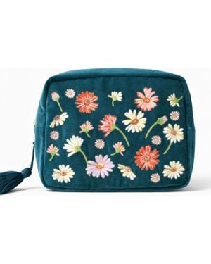 Elizabeth Scarlett Wildflower Velvet Wash Bag - Green