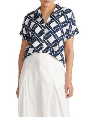 UNIVERSAL STANDARD Sandy Print Linen Blend Button-Up Shirt - Blue