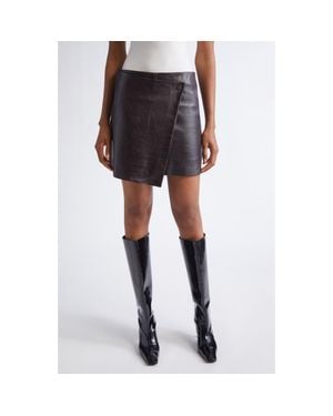 Stand Studio Raya Croc Embossed Leather Wrap Miniskirt - Black