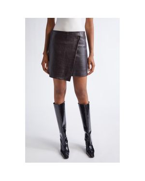 Stand Studio Raya Croc Embossed Leather Wrap Miniskirt - Black