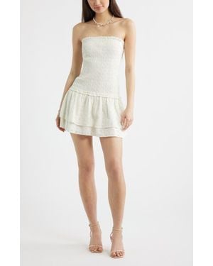 BP. Strapless Smocked Cotton Eyelet Minidress - White