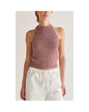 Crescent Basket Weave Halter Knit Top - Red