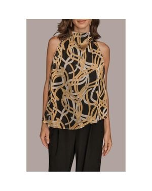 Donna Karan Cowl Neck Sleeveless Shirt - Brown