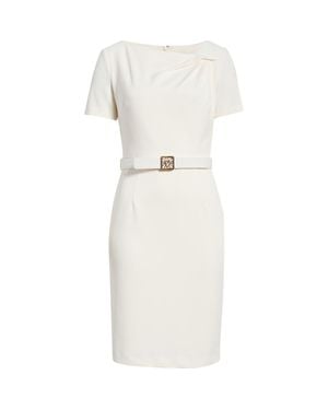 Anne Klein Asymmetric Neck Scuba Crepe Sheath Dress - White