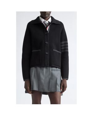 Thom Browne Double Face Pique Stitch Cardigan - Black