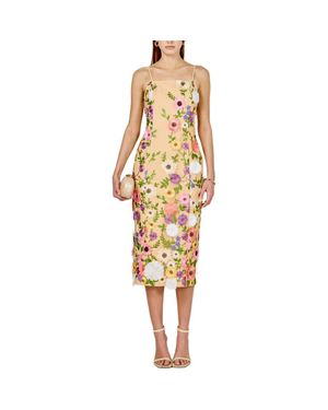 Endless Rose Floral Embroidery Midi Dress - Yellow