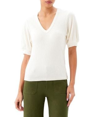 Karen Kane Puff Sleeve Rib V-Neck Top - White
