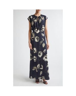 Max Mara Floral Print Silk Maxi Dress - Blue